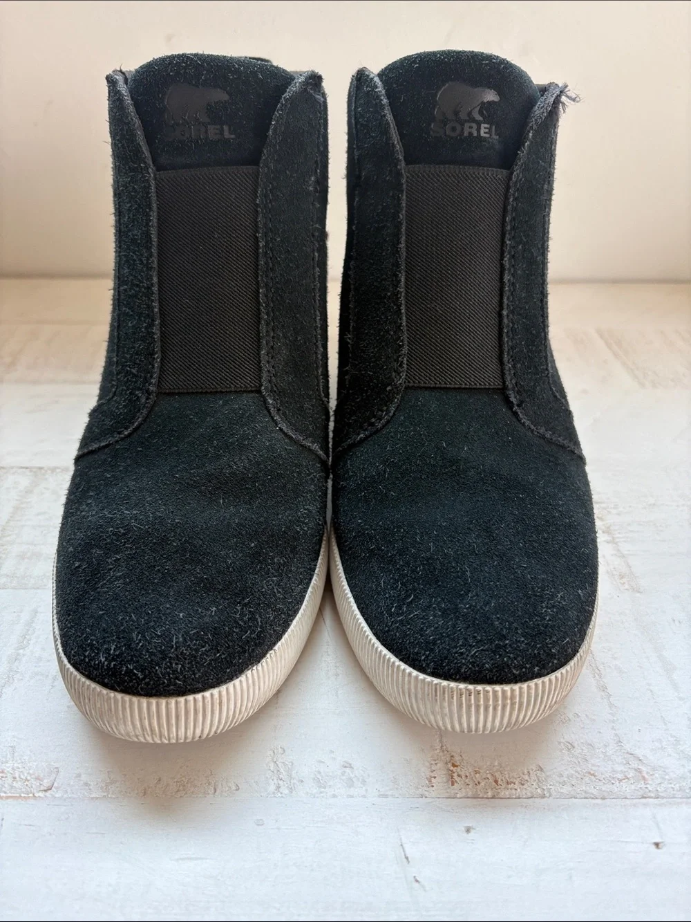 Sorel Black Suede Slip-On Wedge Sneakers